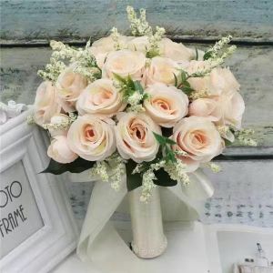 Rabbite Wedding Bouquet Satin Roses Bridal Wedding Hand Bouquet Bridesmaid Holding Artificial Flower