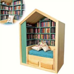 HOUCHU Reduce Pressure Anti-Anxiety Bookshelf Shake Away Your Anxiety Creative Anxiety Bookshelf Ornament Tiny Book Library Wooden Miniature Bookshelf Tabletop