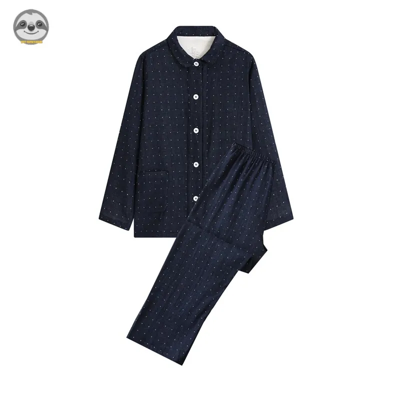 Pajama Set Mens Polka Dot Pajamas Japanese Muji Style Double Layer