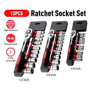 Ratchet Wrench Socket Set CR-V Chrome Vanadium Steel Repair Kit Ratchet Impact Reducer Adapter Car Motorcycle Motorcycle Repair Tool Box Set Size 1/2 3/8 1/4