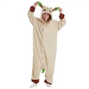 Leafeon Onesies Kigurumi Cosplay Pajamas Winter Warm Sleepwear Pijamas Adults Halloween Full Body Costume Outfit2026