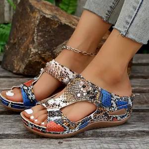 [Free Shipping] WomenS Sandals 2025 Spring And Summer New Fashion Wedge Heel Snake Print Floral WomenS Sandals Large Size WomenS Sandals
