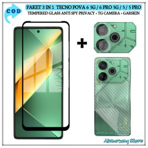 3in1 Tempered Glass Tecno Pova 6 5G 6 Pro 5G 5 5 Pro Tempered Glass Layar Anti Gores Camera Garskin