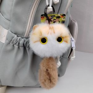 NEMOPH Press To Sound Plush Cat Keychain Pendant Cartoon Pullable Tail Kitten Doll Keyring Soft Cat Voice Key Chain Bag Ornament