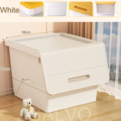 SALVO Stackable Plastic Storage Box With Wheels Flip Top Home Organizer For Toys Ottoman Snack Drawer Storage Cabinet Mega Box
