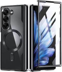 BERFY for Galaxy Z Fold 7 Case Built-in Screen Protector & Hinge Protection Clear Plating Design Full-Body Slim Shockproof Protective Phone Case for Samsung Z Fold 7 Black