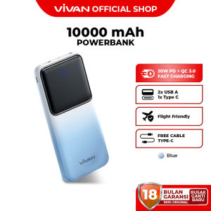 Powerbank VIVAN 10000mAh Fast Charging QC 3.0 PD 20W 2 Input & 3 Output VPB-D10 Garansi Resmi 18 Bulan