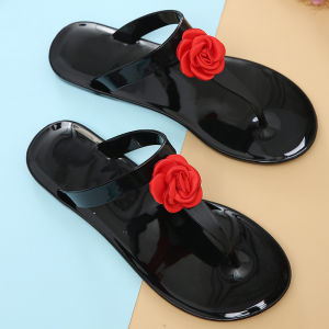 MANXIXI Fashion Women Flip Flop Bohemian Style Beautiful Flowers Jelly Flat SlippersRed (Size 36-41)