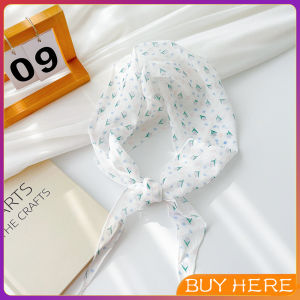 BUY HERE ผ้าพันคอ ทรงสี่เหลี่ยม สไตล์เกาหลี ผ้าคาดผมชีฟอง เรียบง่าย กันแดด  Silk scarf