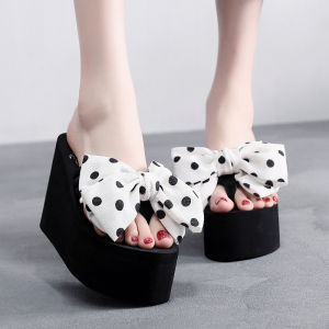 Free Shipping 2026 New Ultra-High Heel Flip-Flops For Women Summer Non-Slip Thick-Soled Beach Shoes Sweet Bowknot Outdoor Wedge Sandals