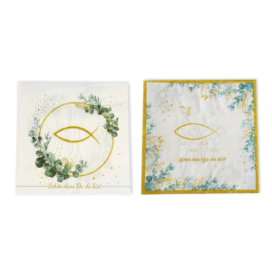 20 Religious Celebration Napkins Paper with Eucalyptuses Fish Pattern for Baptisms First Communion Event