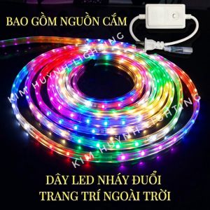 Dây led nháy đuổi đủ màu bọc nhựa chống thấm ngoài trời trang trí giáng Sinh Lễ Tết (đã kèm nguồn)
