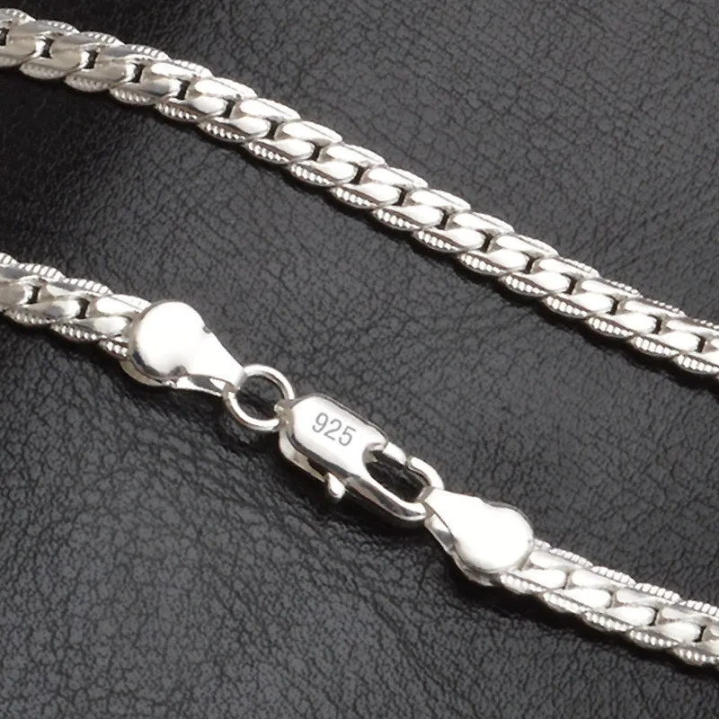 925 Silver Plated Chain For Women 5MM Full Sideways Link Chain