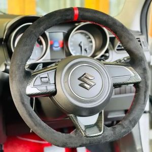 Kaly For Suzuki Jimny Sierra Swift Sport Teszt Baleno 2018-2024 DIY Hand stitched black Genuine Leather Car Steering Wheel Cover K7M2P