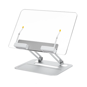 Two Axises Adjustable Foldable Laptop Book Stand Aluminum Construction 360 Rotation Clear Acrylic Ergonomic Holder