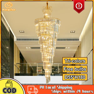 【Free gift】Tri-colors Crystal Glass Lighting Stair Chandelier Modern Deusign LED Indoor Light Kitcheirn Lamps Stair Lights for Ceiling