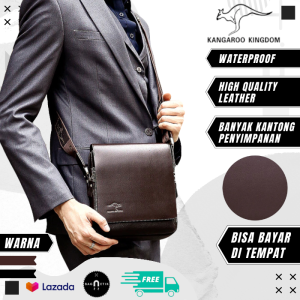 Tas selempang pria kulit sapi mix kangaroo kingdom import premium anti air warna cokelat dan hitam ukuran M AA12