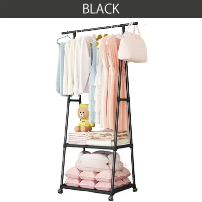 《 𝗪𝗜𝗧𝗛 𝟰 𝗪𝗛𝗘𝗘𝗟𝗦 》Triangle Clothes Rack Movable Garment Hanger Hanging Shelf Shoes Wardrobe Storage Organizer Rak Baju衣架