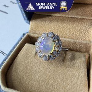 Montagne Jewelry Natural Opal Ring Crystal Flower Design Fine Jewellery 925 Silver Ring