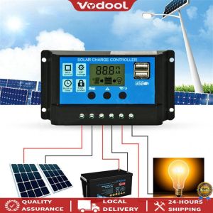 [Upgraded]12V/ 24V Solar Panel Regulator with Adjustable LCD Display Solar Panel Battery Intelligent Regulator Dual USB Port Timer Setting for Home Industrial Commercial Outdoors Work (30A)[Vodool Official Tool]