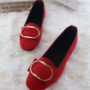 Free Shipping Suede Square-Toe Casual Flats New Autumn/Winter Style With Metal Round Buckles Fashionable And Warm WomenS Shoes Available In Larger Sizes