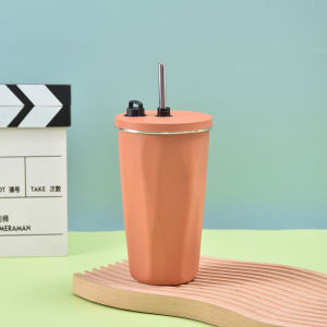 Mug Kopi Stainless Steel + Sedotan 360ml 600ml - Termos Kopi Penyik