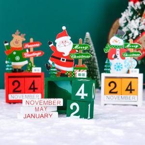Yo-Fun 1pc Christmas Wooden Desk Calendar Cute Creative Christmas DIY Desktop Decoration Ornaments Calendar Countdown Desktop Calendar