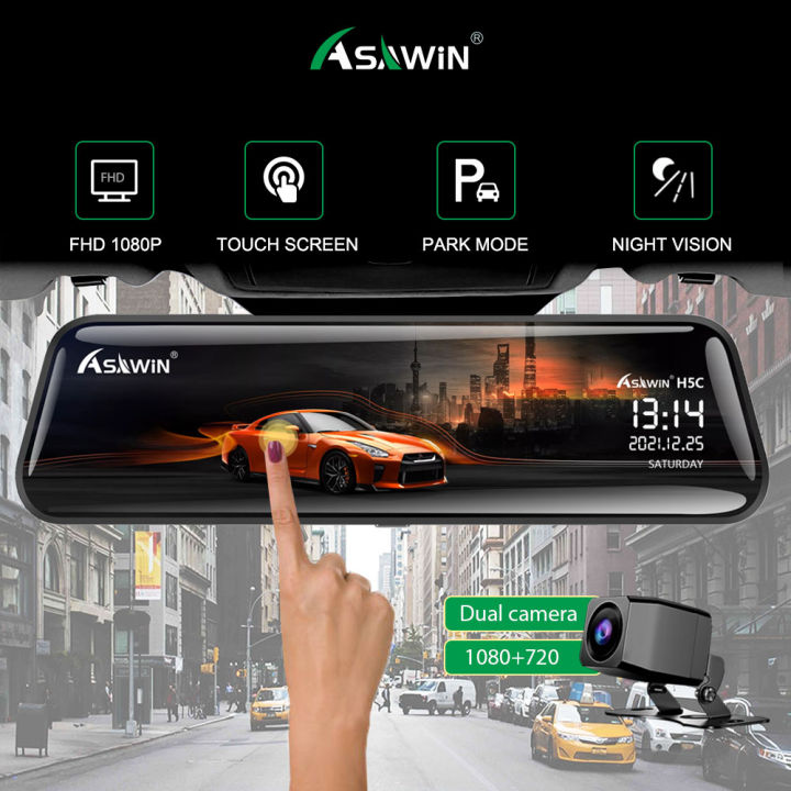 Asawin H5C-ST 10 In Rear View Mirror Dash cam For Car Dvr Front And Back  FULL Screen 24H Park Mode Touch Ips Reverse Image H5C