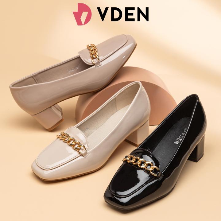 VDEN Loafer Heels Buckle Square Toe Shoes for Women