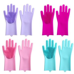 (2pcs) 1 Pair Magic silicone scrubber rubber cleaning gloves scrubbing gloves dishwashing gloves