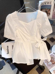 áo trắng tay ngắn babydoll đính hạt xinh - ai43-0924