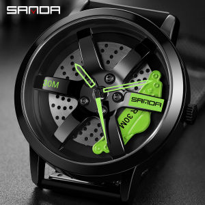 SANDA Men Rim Hub Watch Custom Design Sports Car Watch Stainless Mesh Racing Wheel Rim Hub Quartz Watch Man Waterproof Clock