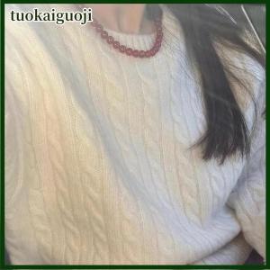 tuokaiguoji แฟชั่นประณีตสีแดงอาเกตธรรมชาติสร้อยคอลูกปัดกลมหินสำหรับผู้หญิงเครื่องประดับโซ่กระดูกไหปลาร้าหรูหราน้ำหนักเบา