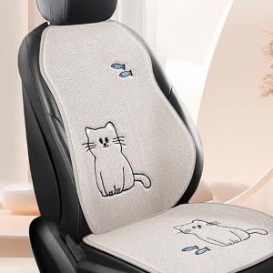 ผ้าคลุมเบาะรถยนต์ผ้าฝ้ายลินิน สำหรับสี่ฤดู ลายการ์ตูนแมวน่ารัก สำหรับ Corolla/Vios/Yaris Ativ/Ativa/City/CIVIC ผ้าคลุมเบาะรถยนต์อเนกประสงค์