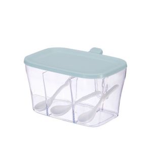 TRANQUIL HUT Plastic Seasoning Box Three Grid Pink/Blue Spice Storag Jars Multifunctional with Spoons Home