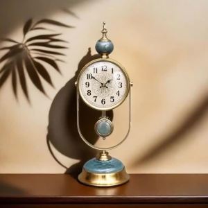 FFBH Retro Table Clock Living Room Desktop Decor Luxury Silent Clocks Aesthetic Art Creative Nordic Table Clock Interior Ornaments 3M8Q4
