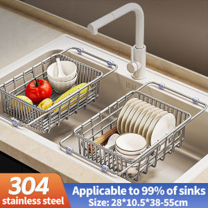 [SG LOCAL STOCK]Adjustable 304 Stainless Steel Kitchen Drainer Basket Dish Drying RackStorage Rack