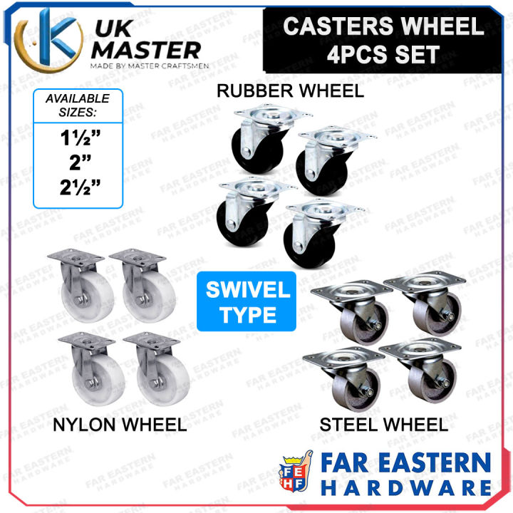 UK MASTER Rubber Steel Nylon Ball Bearing Caster Swivel Type Wheel