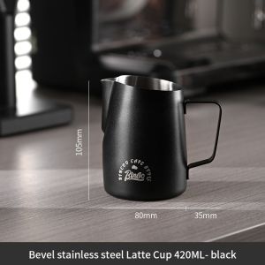 BINCOO Latte Cup Coffee Stainless Steel Milk Jug Milk Foam Cup Large Inclined Mouth Thickened Coffee Large Capacity 420ML/520ML