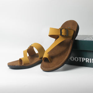 Sandal Jepit Kulit Pria Footprint - Tan Kasual