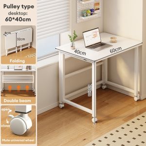 Foldable table movable computer desk home foldable study desk bedside table for students simple office table for rental houses studying and makeup desk.
