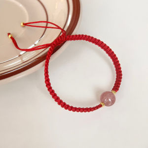 Hmeme Mới Obsidian may mắn hạt dâu tây pha lê Vòng đeo tay của phụ nữ dệt vài Vòng đeo tay Quà Tặng