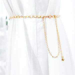 Women Metal Waist Chain Belt for Ladies Gold Thin Belt Elegant Thin Waistband Decorative Accessories Gold Chain Dress
