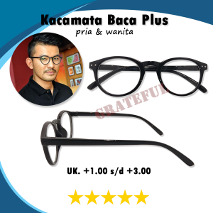 OPTIK MURAH MERIAH - Kacamata Untuk Baca Jarak Dekat Rabun Dekat (PLUS) +1.00 s/d +3.00 Frame Oval Warna Bingkai Hitam Kilap Untuk CEWEK COWOK - NEW ARRIVAL