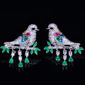 SEQUITO Lucky Bird Sterling 925 Silver Tassel Drop Earrings Paved Multicolor AAA Cubic Zircon Vivid Swallows Shape Women Ear Jewelry for Banquet Party SE710. 