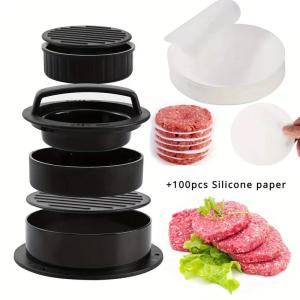 Bộ khuôn ép burger bằng nhựa và 100 tờ giấy thấm dầu bộ làm burger dụng cụ nhà bếp