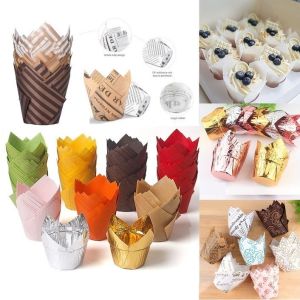 【On hand】50Pcs Tulip Cupcake Paper Cupcake Liners Easy Release Muffin Cups for Baking