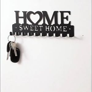 Chic Black Metal Key Holder Wall-Mounted Storage Rack with Decorative Hooks Organizer for Entryway COD