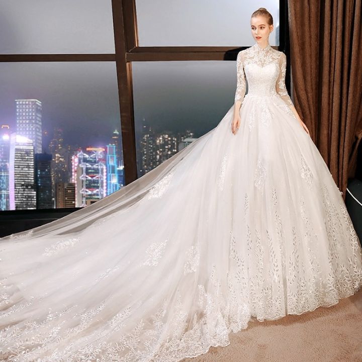 Gaun Wedding Dress New Design Long Sleeve Light Wedding Dress