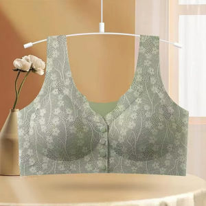 [LOCAL STOCK] 40-90KG Womens Ice Silk Bras Plus Size Front Button Underwear Thin Wireless Lace Lingerie Age-Free Vest